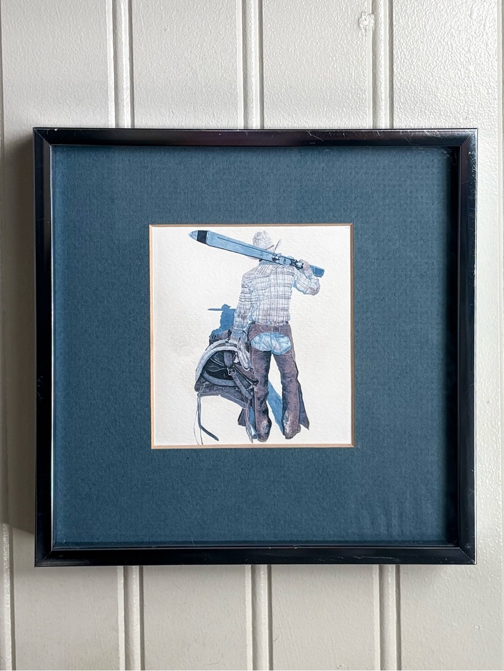 Vintage Karen Rae “Park City Utah Rendezvous” Framed Miniature Print Cowboy Ski